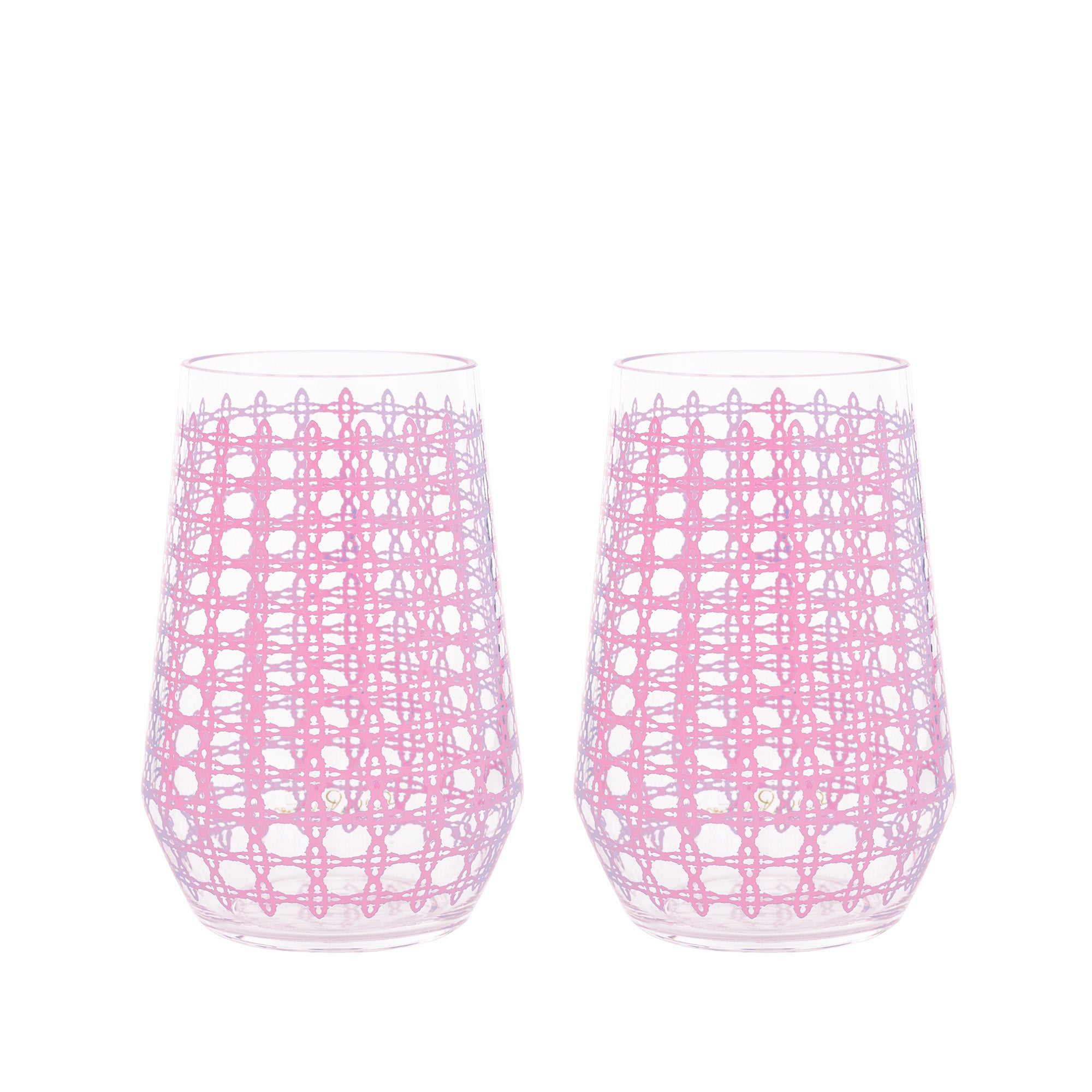 Acrylic Wine Glass Set in Conch Shell Pink Caning - The Preppy Bunny