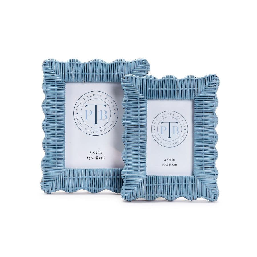 Blue Scallop Wicker Picture Frame - 2 sizes available - The Preppy Bunny