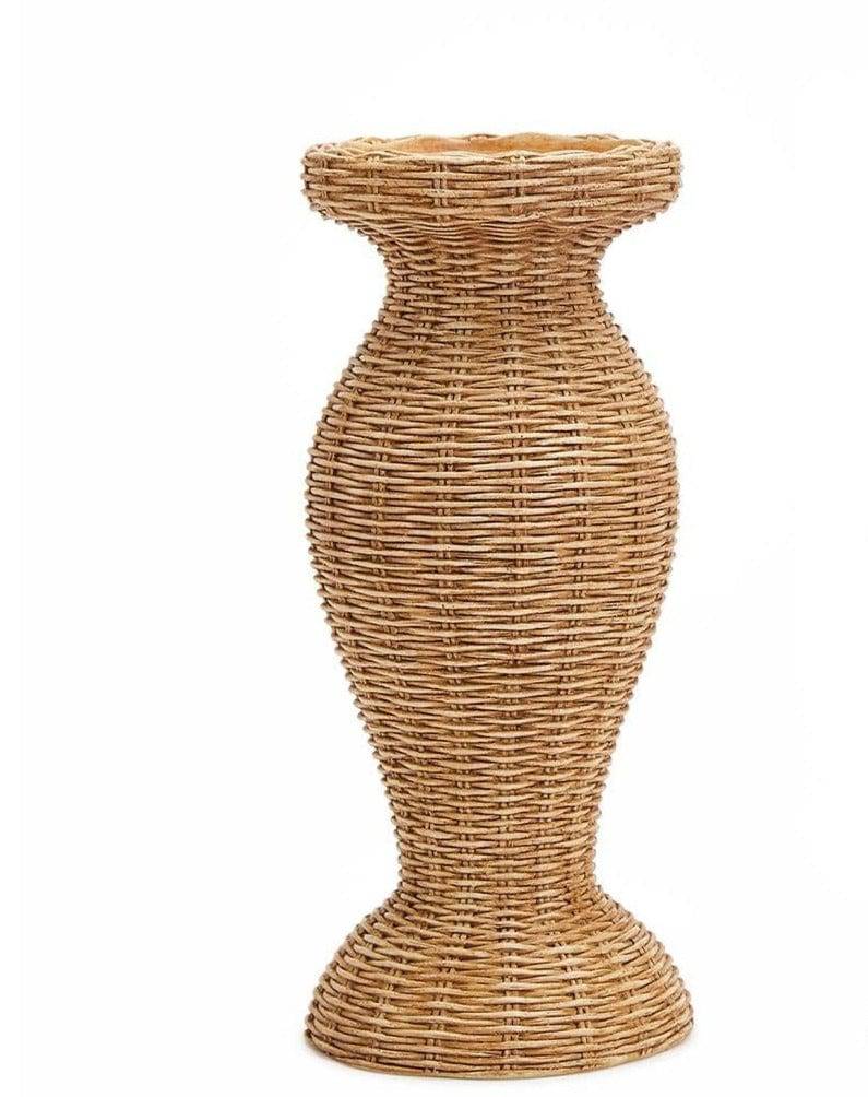 Basket Weave Pattern Pedestal Candleholder - Resin - The Preppy Bunny