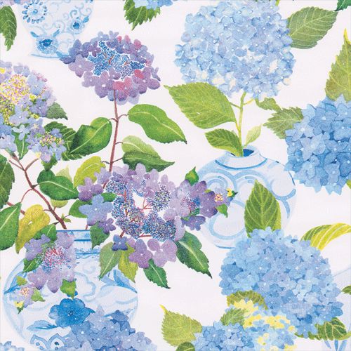 Hydrangeas &amp; Porcelain Gift Wrapping Paper  - 30&quot; x 8&#39; Roll - The Preppy Bunny