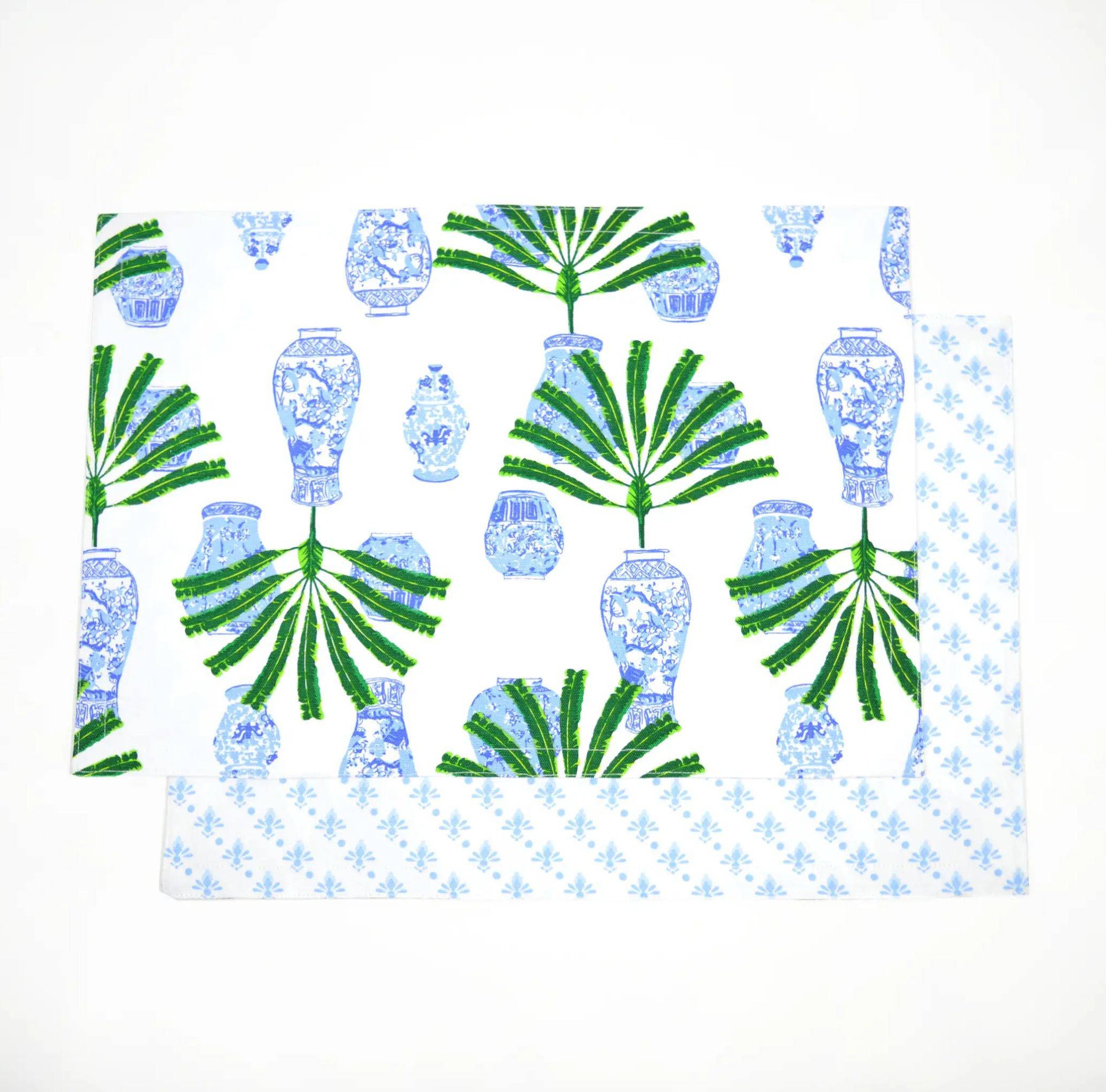 Ginger Jar Palm Printed Reversible Placemat Set - The Preppy Bunny