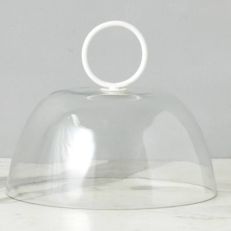 Glass Dome Food Cover with White Ring Handle - Large