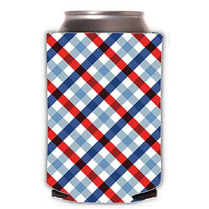 Red White and Blue Gingham Can Cooler - The Preppy Bunny