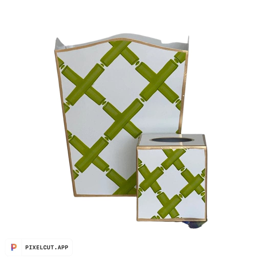 Green Bamboo Wastebasket and Tissue Box