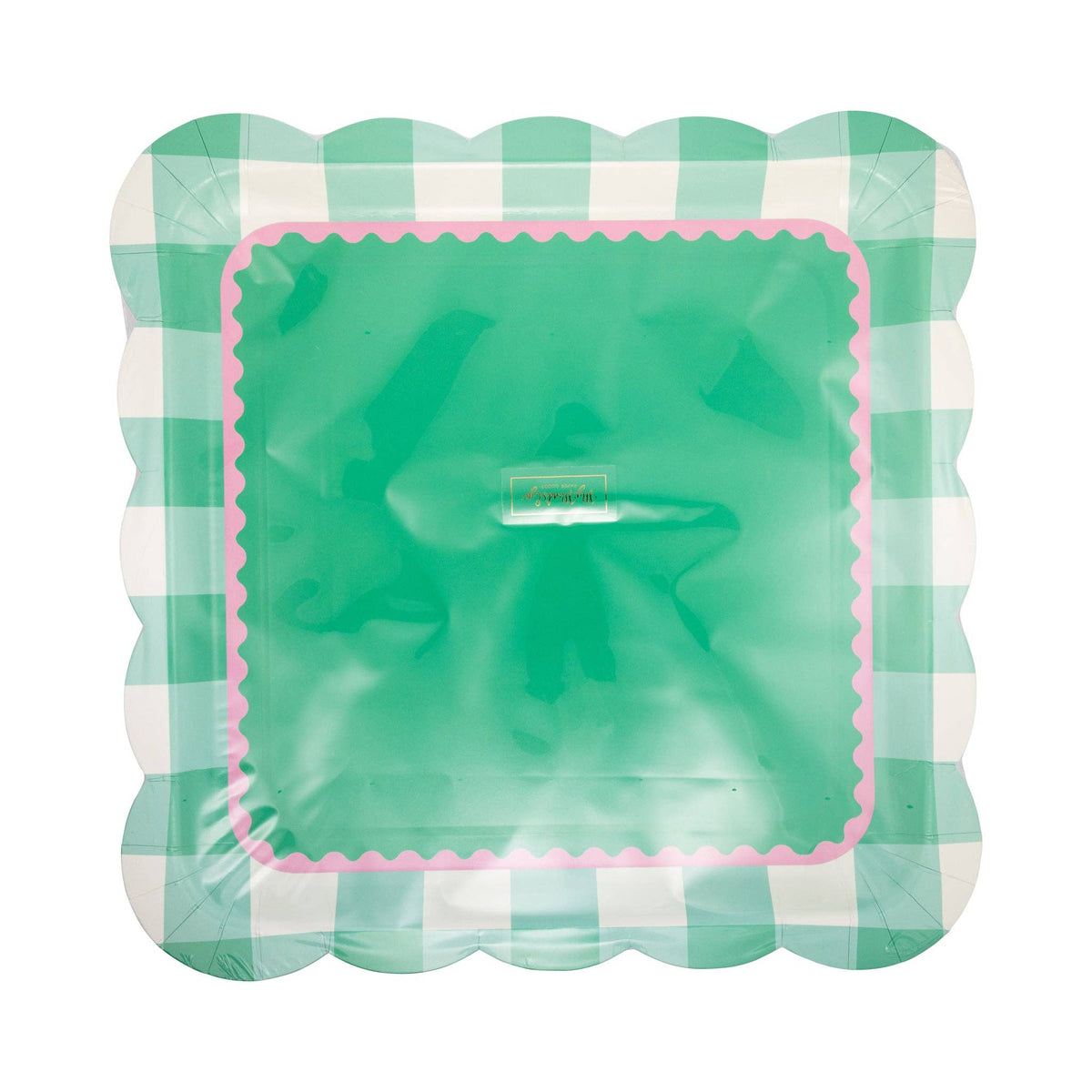 Pink and Green Gingham Scalloped Square Plates - The Preppy Bunny