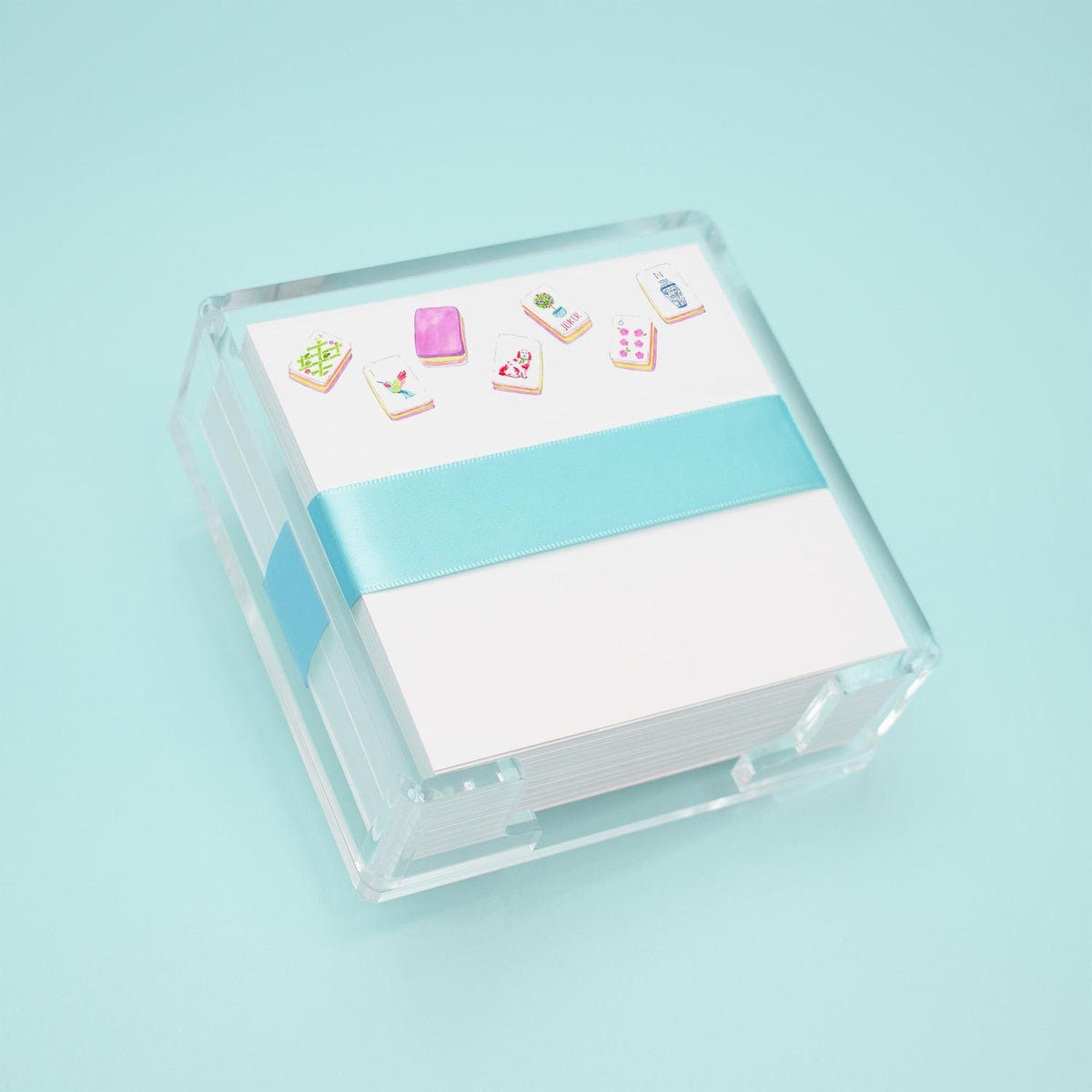 Large Mahjong Tiles Notepad and Holder Desk Set