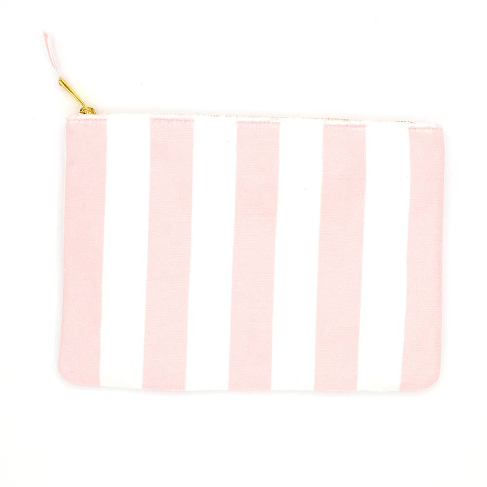 Pink Stripe Terry Flat Pouch - Large - The Preppy Bunny