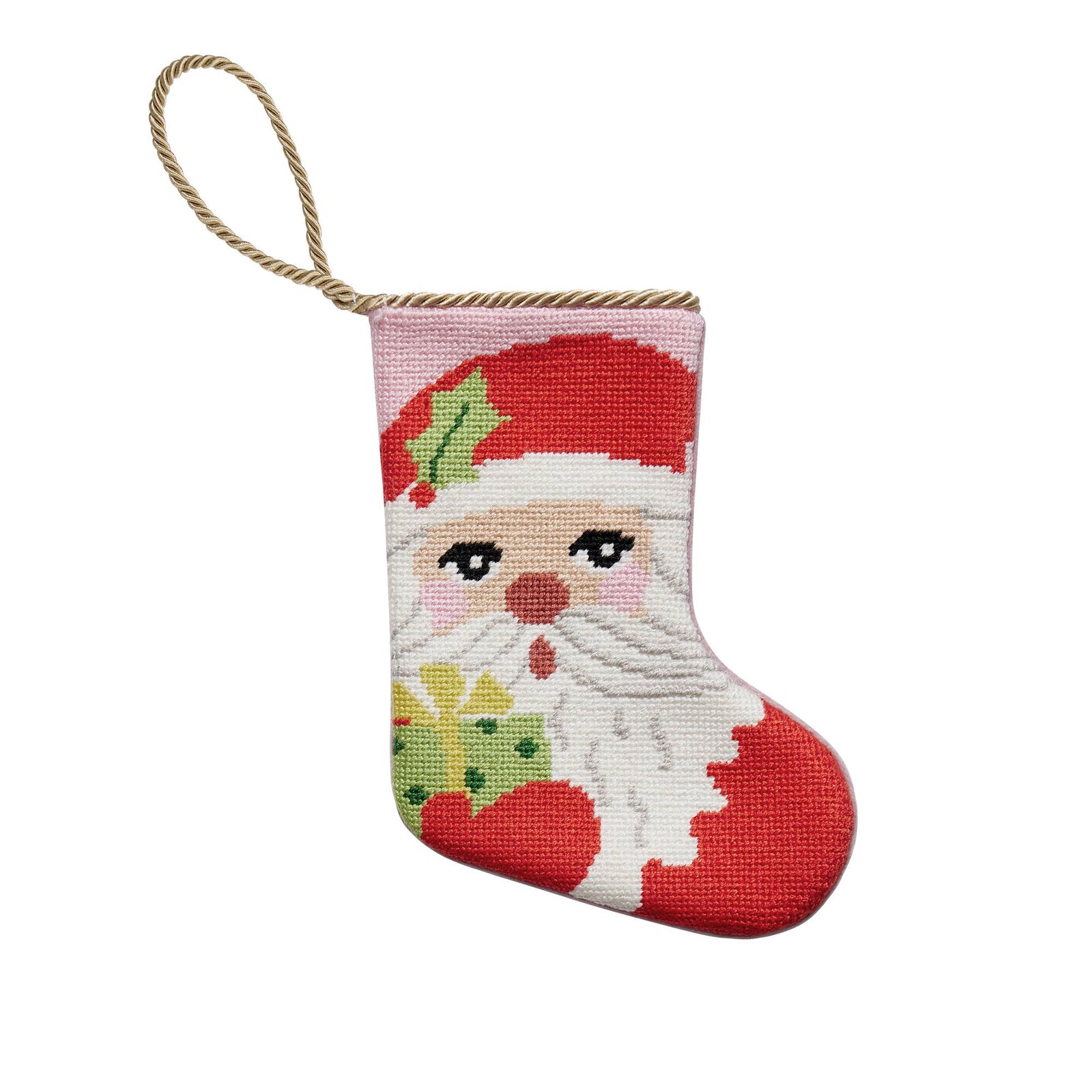Santa w/Present Embroidered Mini Stocking - The Preppy Bunny