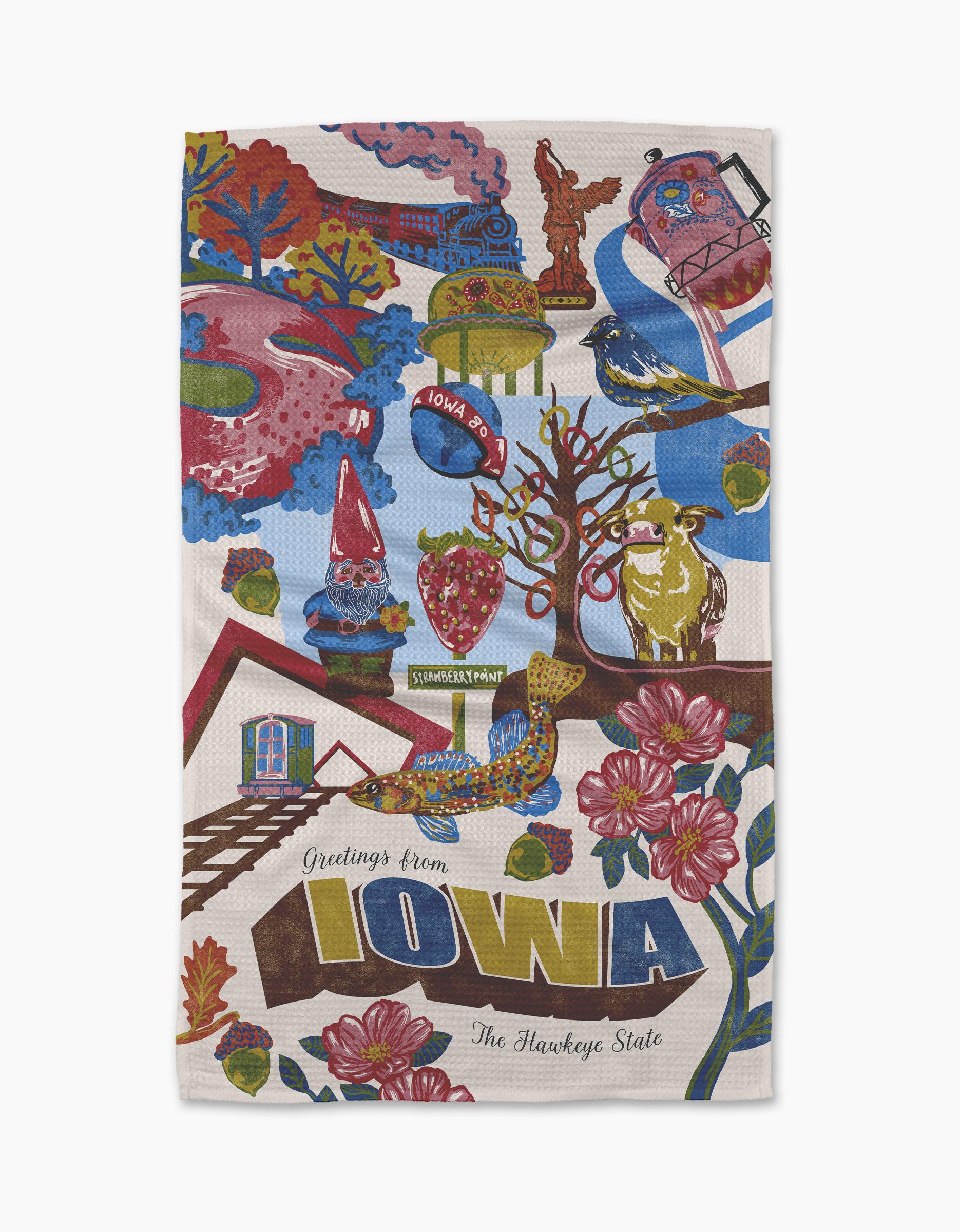 Greetings From Iowa Tea Towel by Geometry - The Preppy Bunny