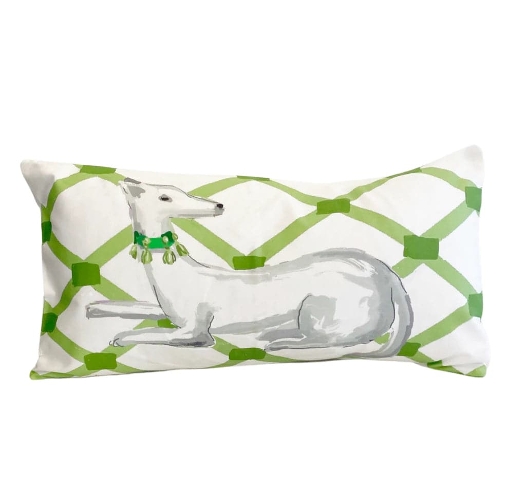 Dana Gibson Whippet in Green Lumbar Pillow - The Preppy Bunny