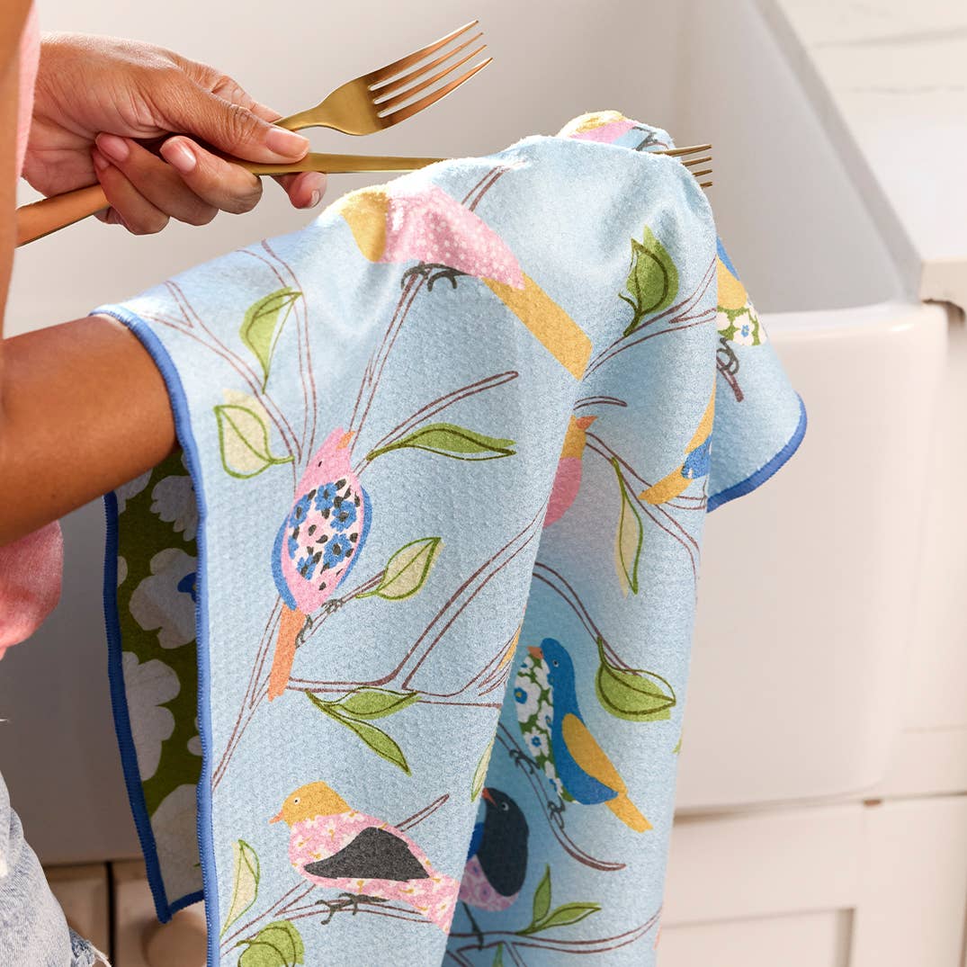 Floral Finch &amp; Friends Microfiber Kitchen Towel - The Preppy Bunny