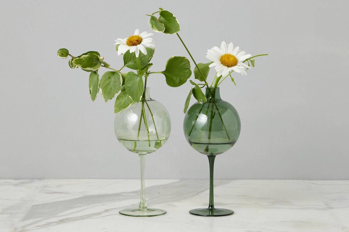 Spruce Green Wine Glass Shaped Flower Vase, Medium - The Preppy Bunny