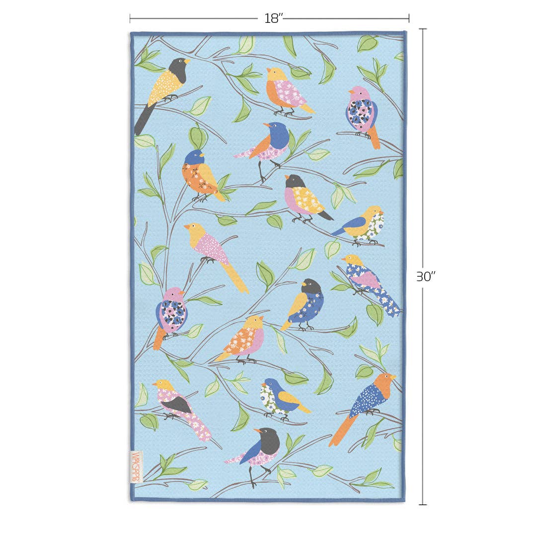 Floral Finch &amp; Friends Microfiber Kitchen Towel - The Preppy Bunny