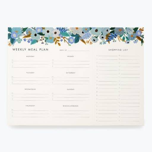 Garden Party Blue Meal Planner Notepad - The Preppy Bunny