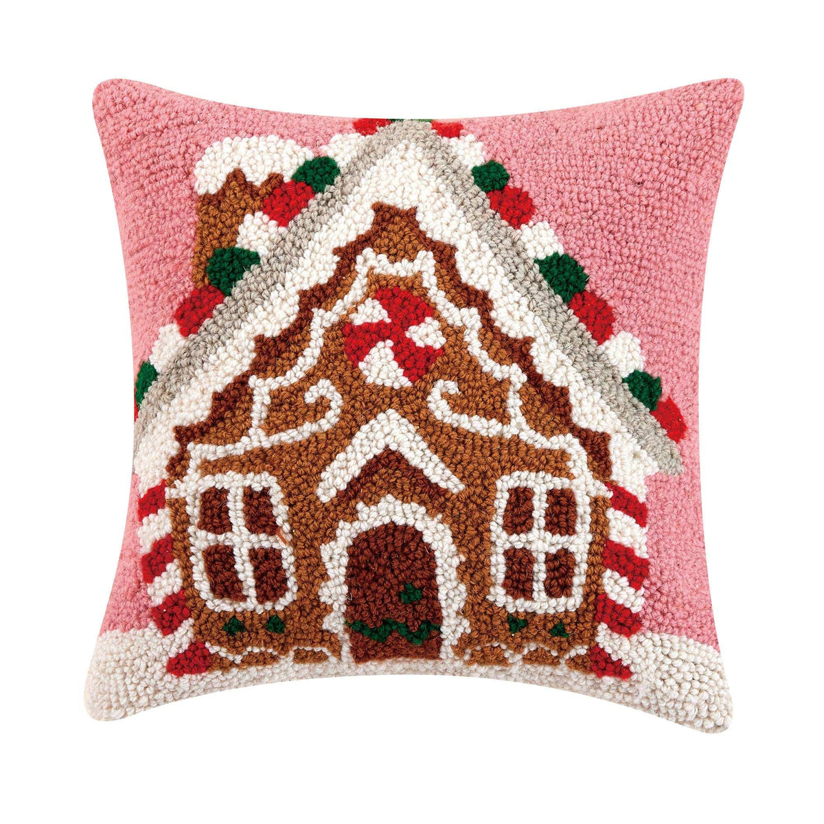 Gingerbread House With Candycane Hook Pillow - The Preppy Bunny