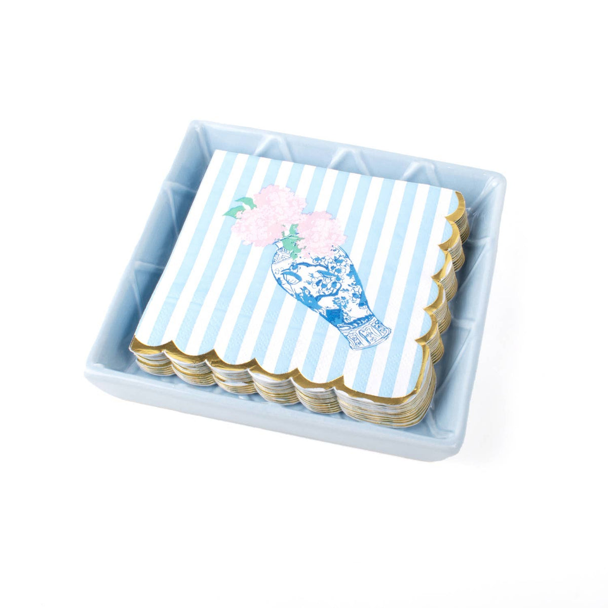 Light Blue Textured Beverage Napkin Tray - The Preppy Bunny