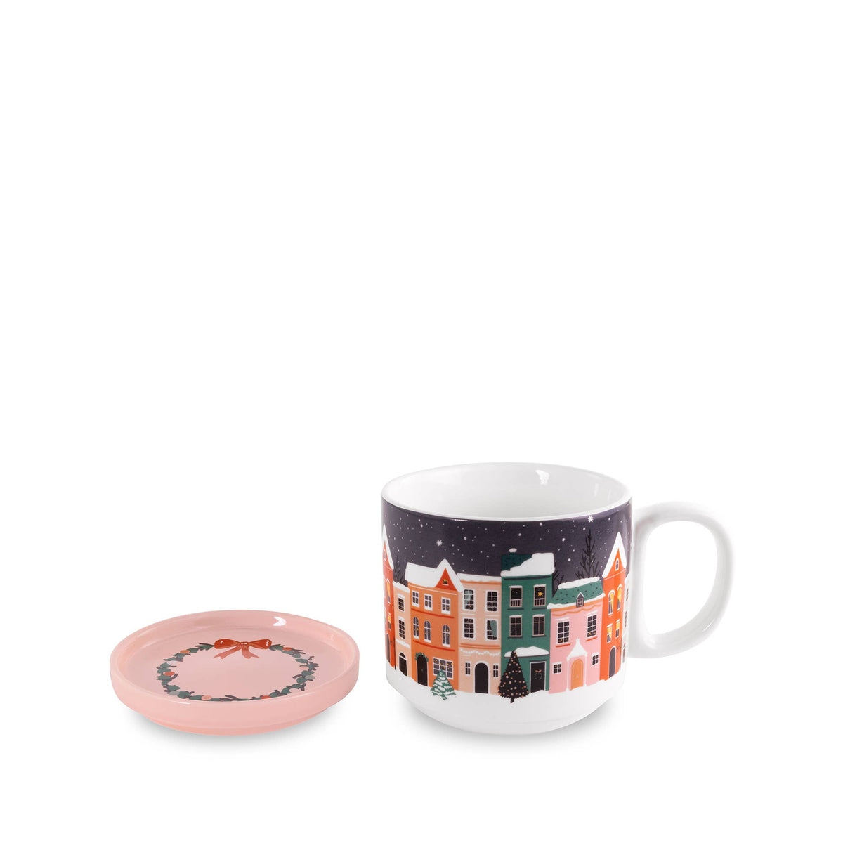 Holiday Village Ceramic Mug with Coaster Lid