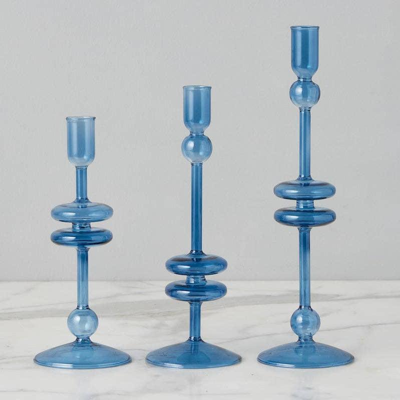 Sapphire Glass Candlestick - Large