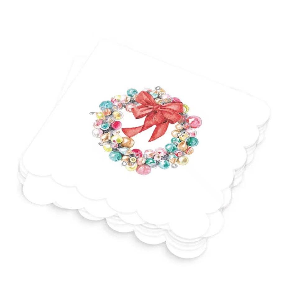 Vintage Ornament Wreath Scalloped Napkins - The Preppy Bunny