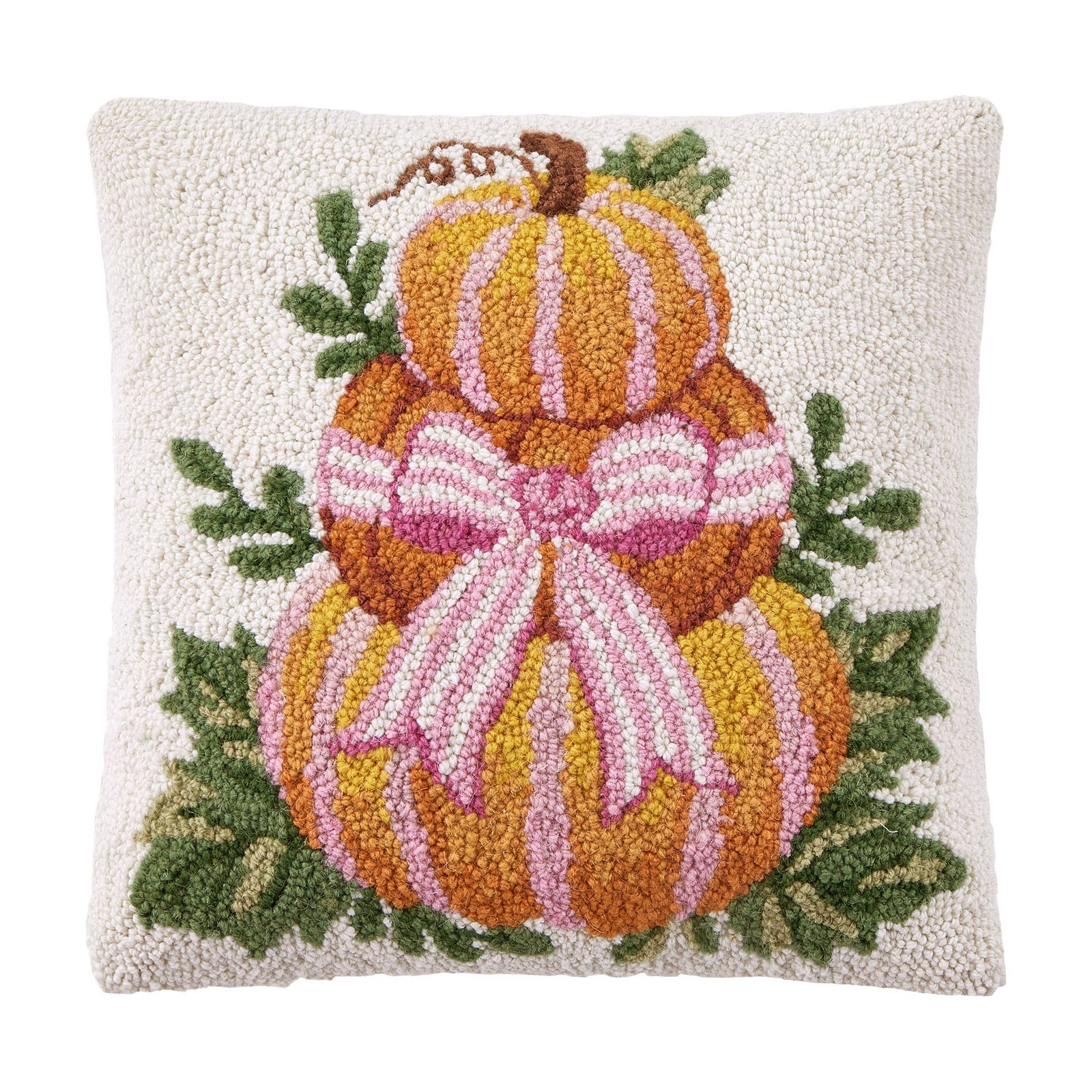 Pumpkin Stack w/Stripe Bow Hook Pillow - The Preppy Bunny