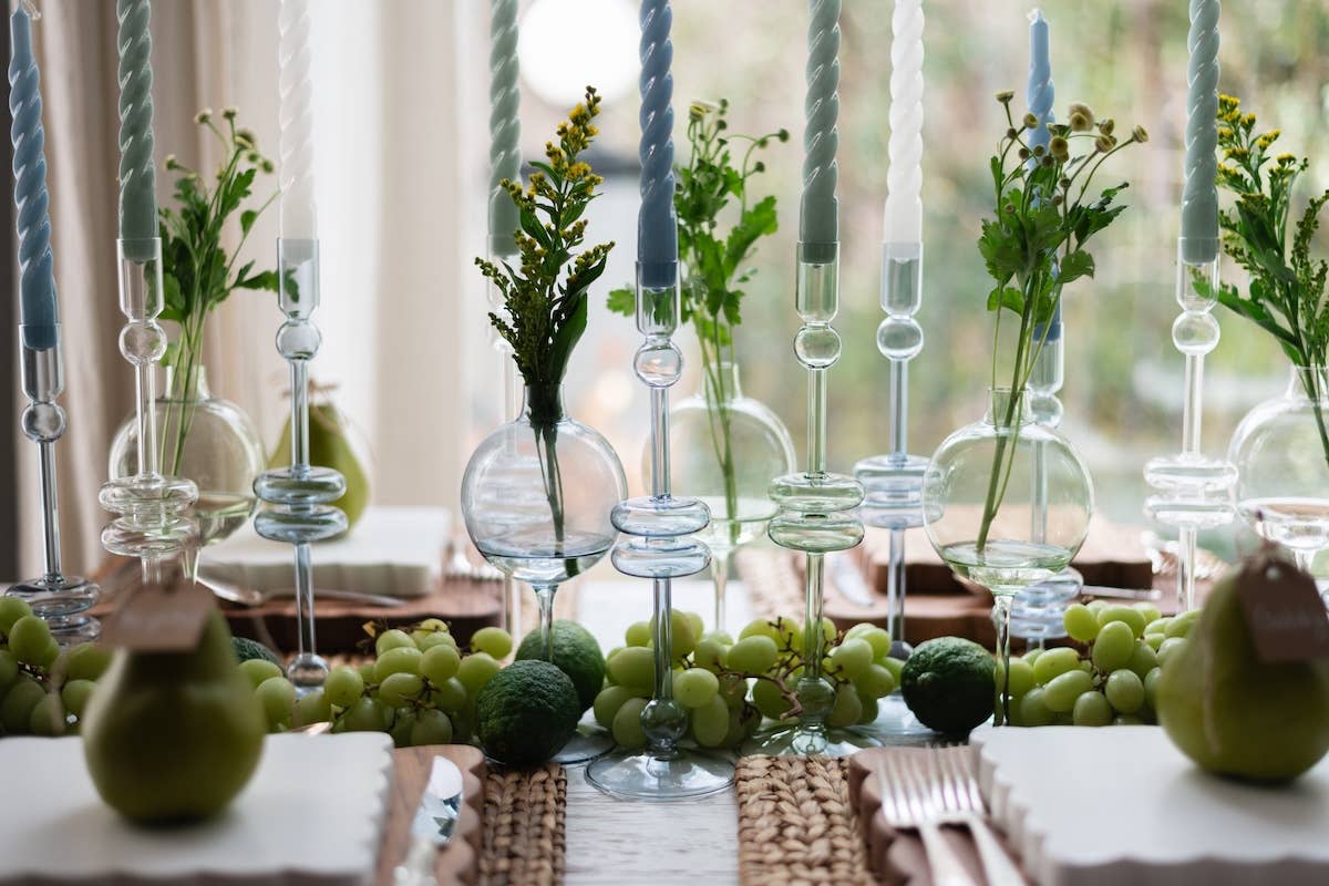 Glass Candlestick in Denim - Large - The Preppy Bunny