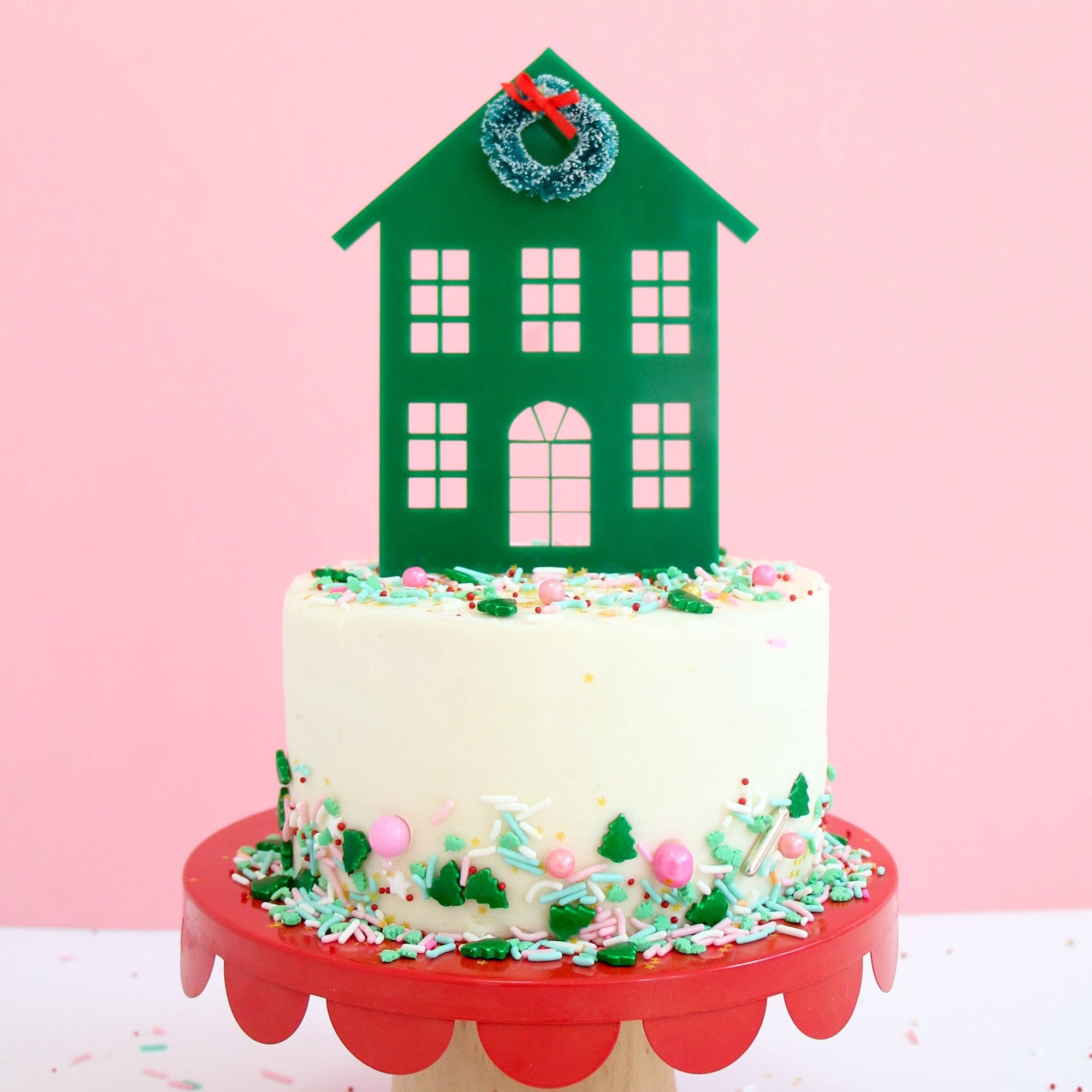 Dark Green Holiday House Cake topper - The Preppy Bunny