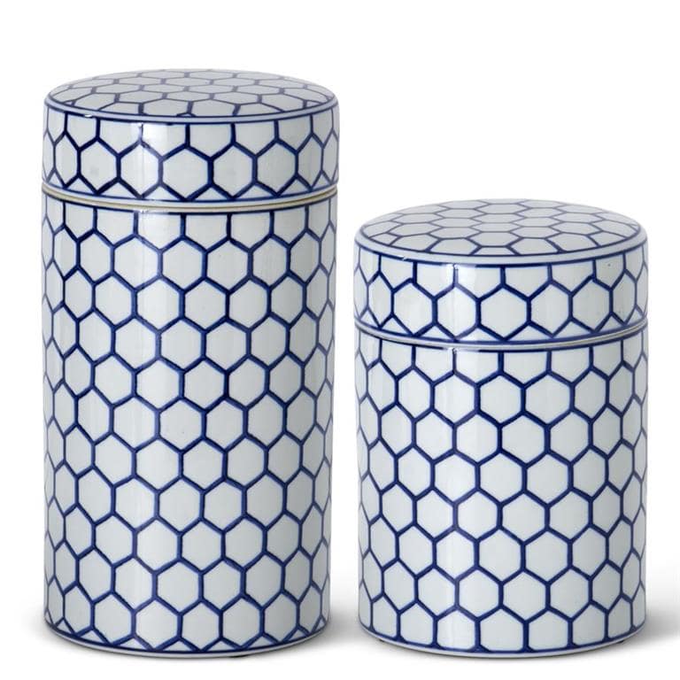 Blue &amp; White Round Lid Container - The Preppy Bunny