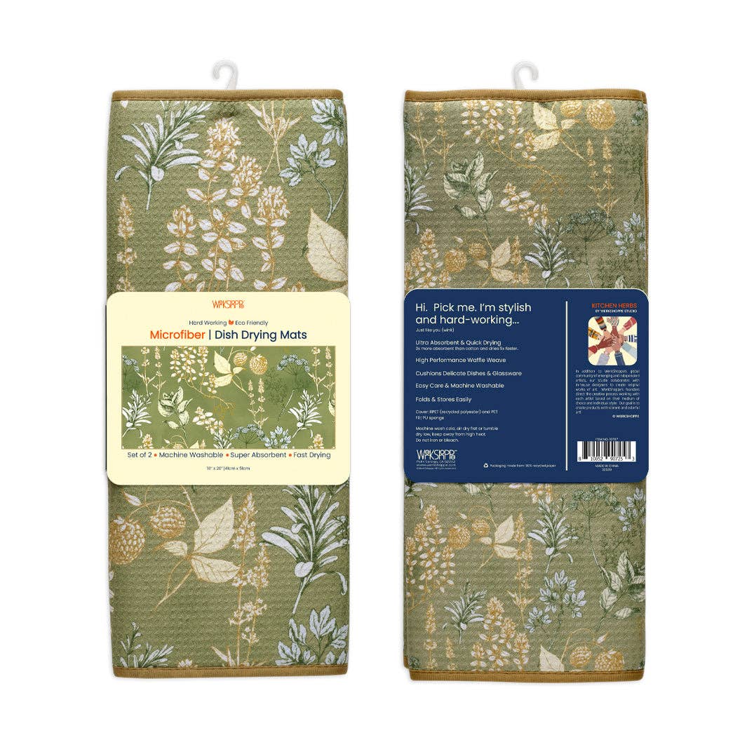 Kitchen Herbs Microfiber Dish Drying Mats, Set of 2