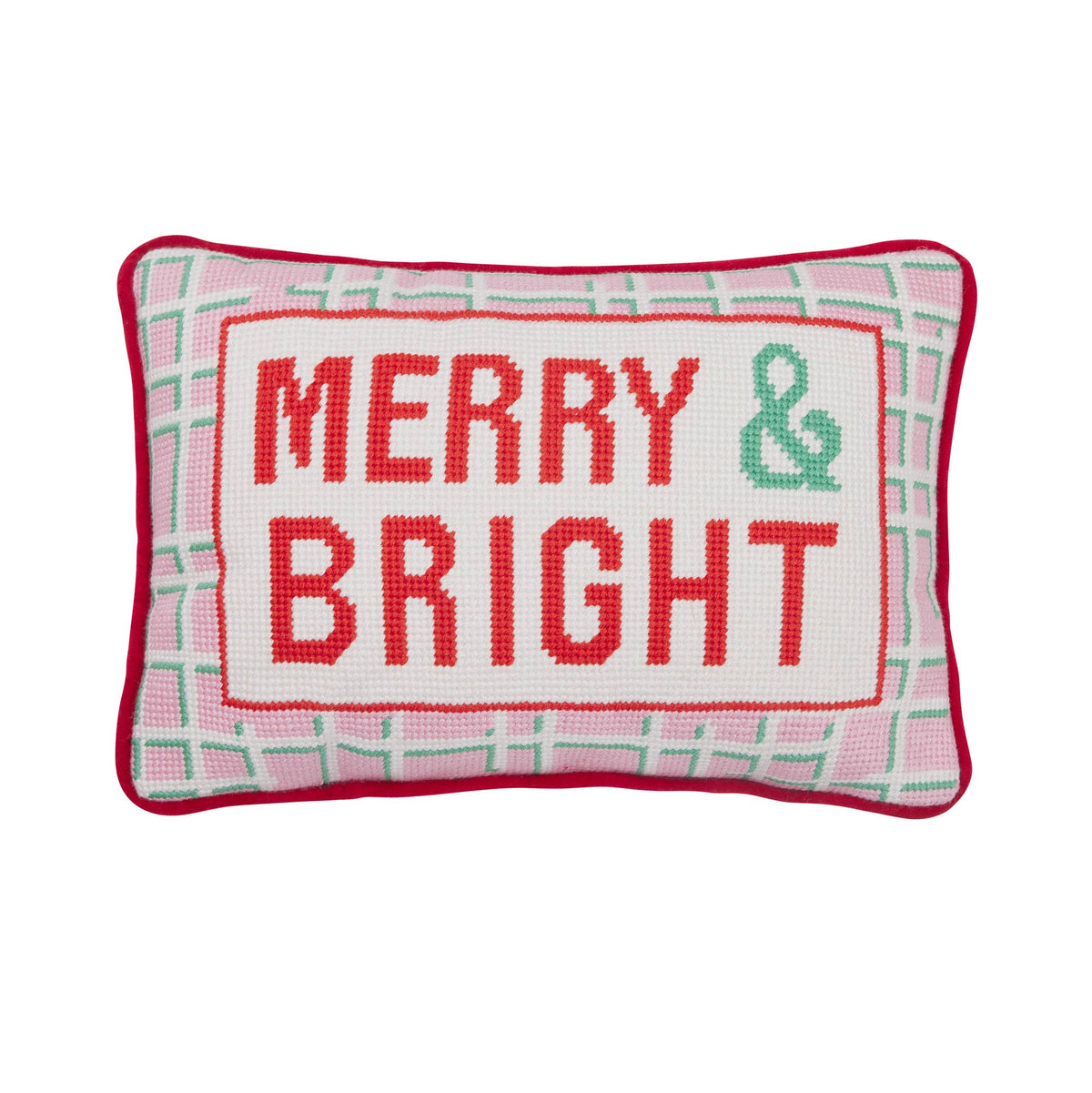 Merry & Bright Embroidered Needlepoint Style Pillow - The Preppy Bunny