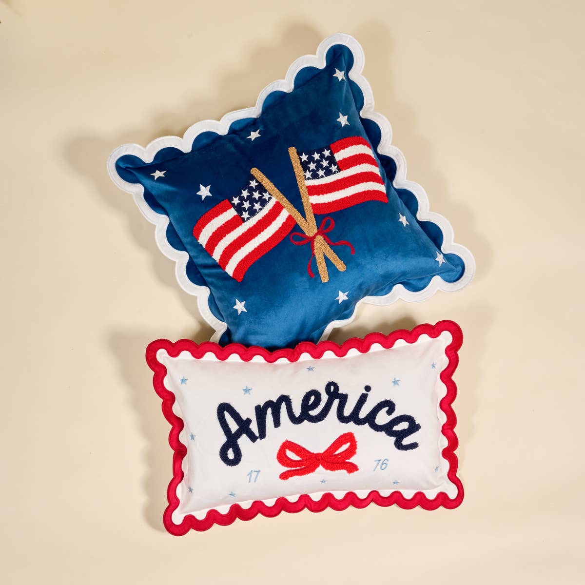 Scalloped Square Throw Pillow–American Flags - The Preppy Bunny
