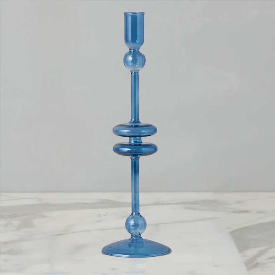 Sapphire Glass Candlestick - Large