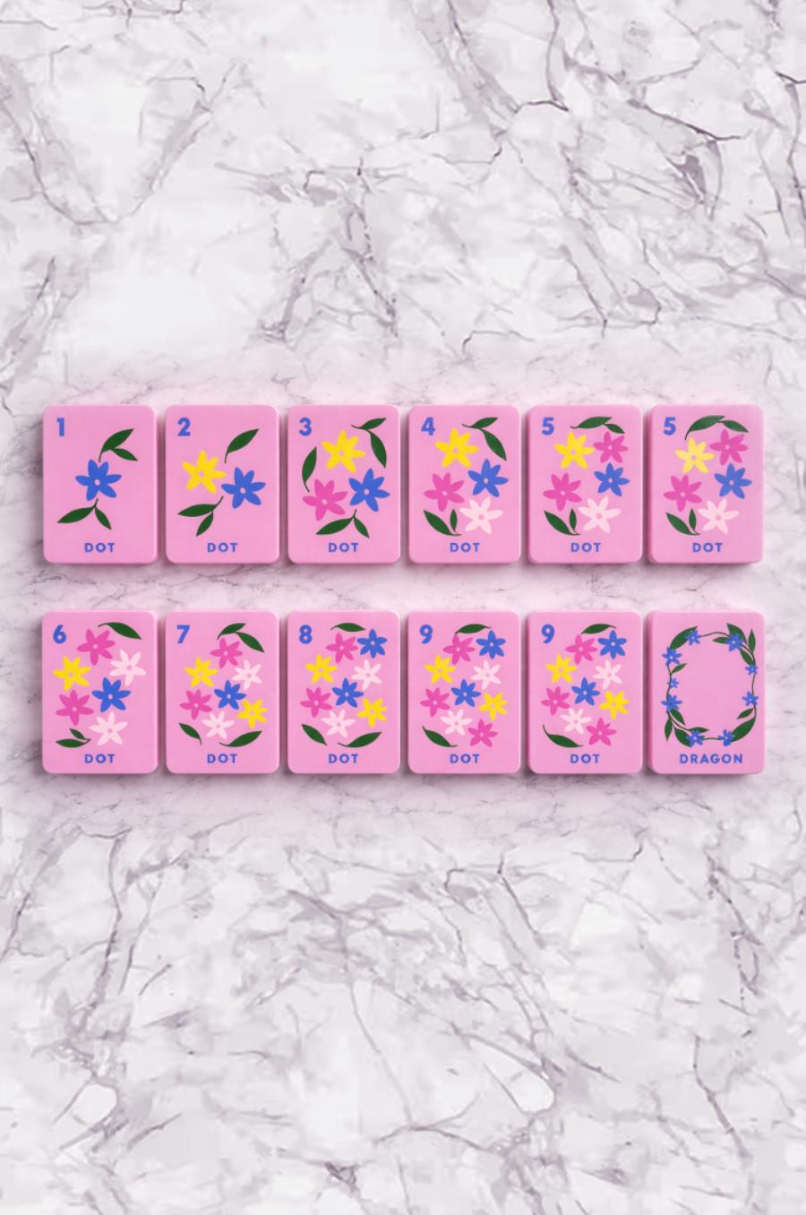 Floating Mahjong Tiles in Floral Pink for the Pool
