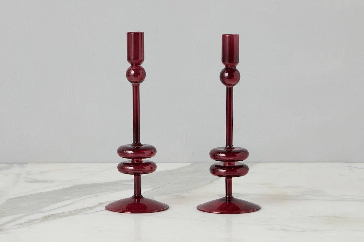 Glass Candlestick in Merlot Red - Medium - The Preppy Bunny