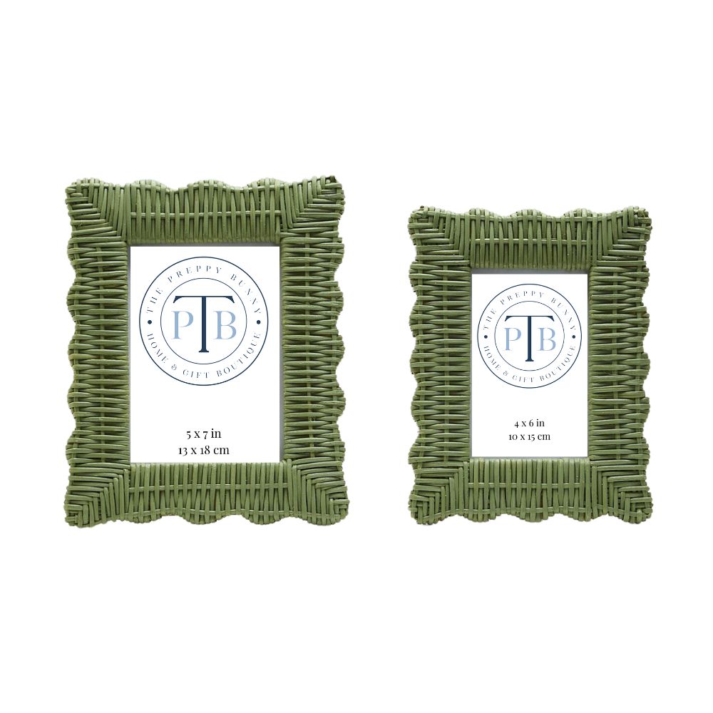 Green Wicker Weave Scalloped Photo Frame - 2 sizes available - The Preppy Bunny