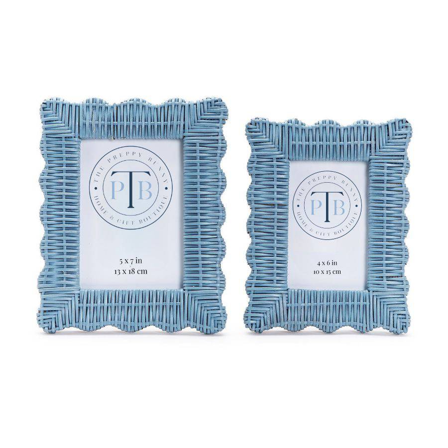 Blue Scallop Wicker Picture Frame - 2 sizes available - The Preppy Bunny
