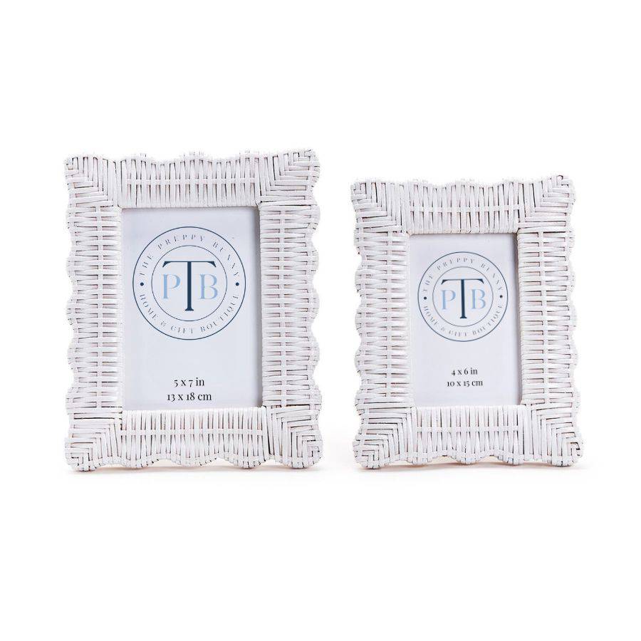 White Scallop Wicker Picture Frame - 2 sizes available - The Preppy Bunny