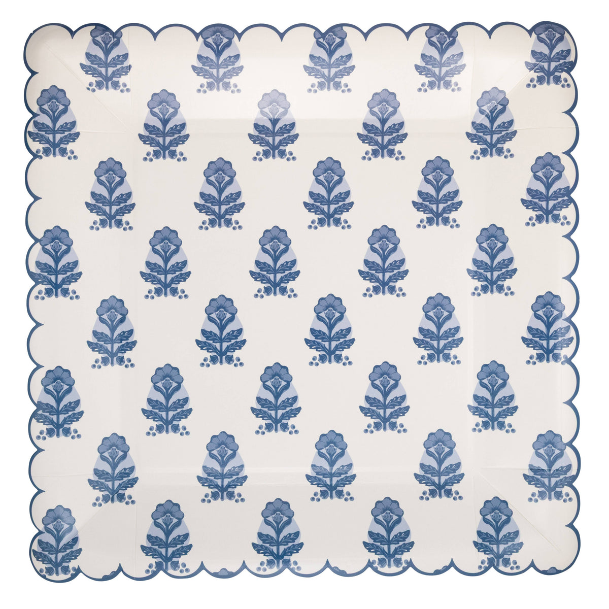Blue Flower Block Print 10" Plates - The Preppy Bunny