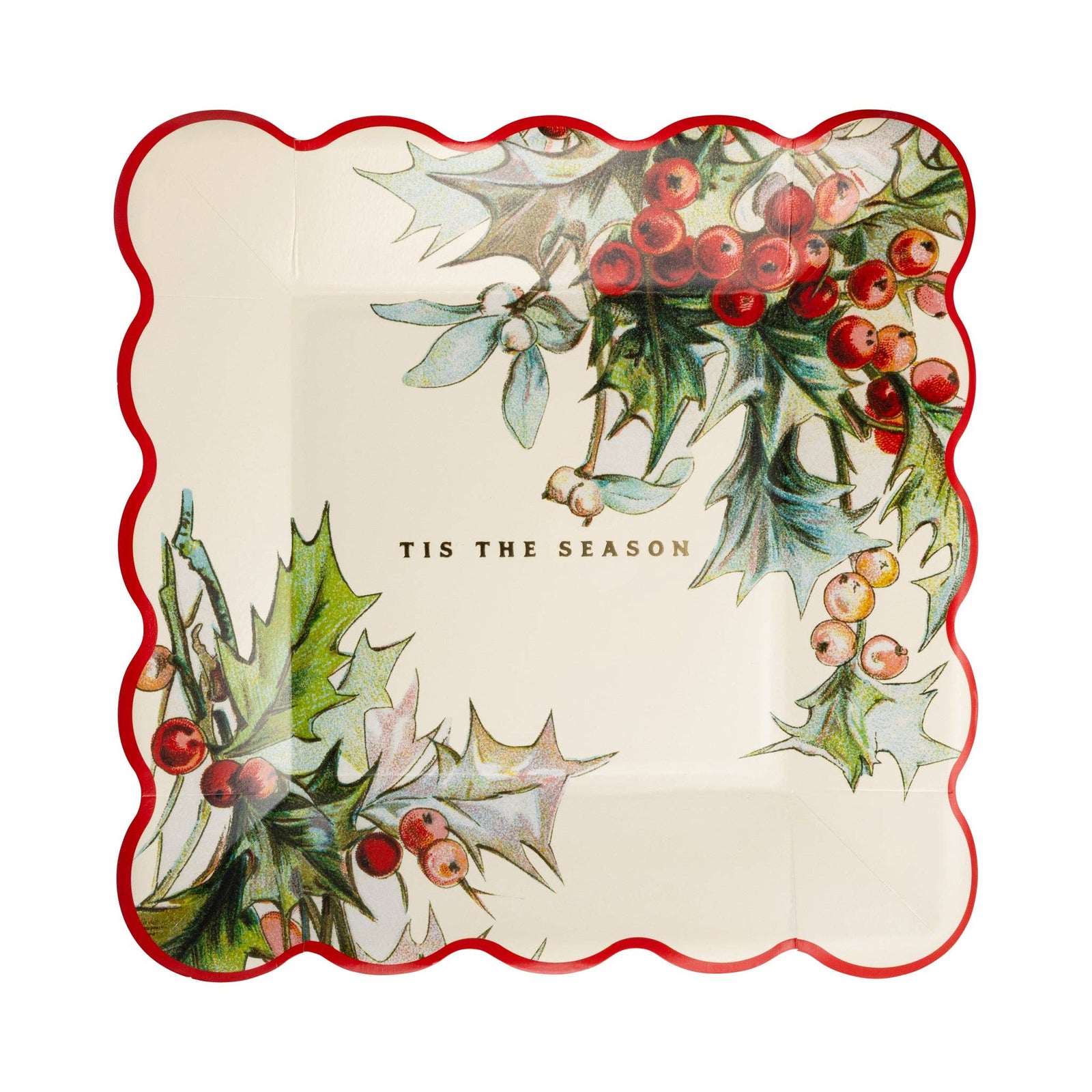 Holly Square Scalloped Paper Plates - The Preppy Bunny