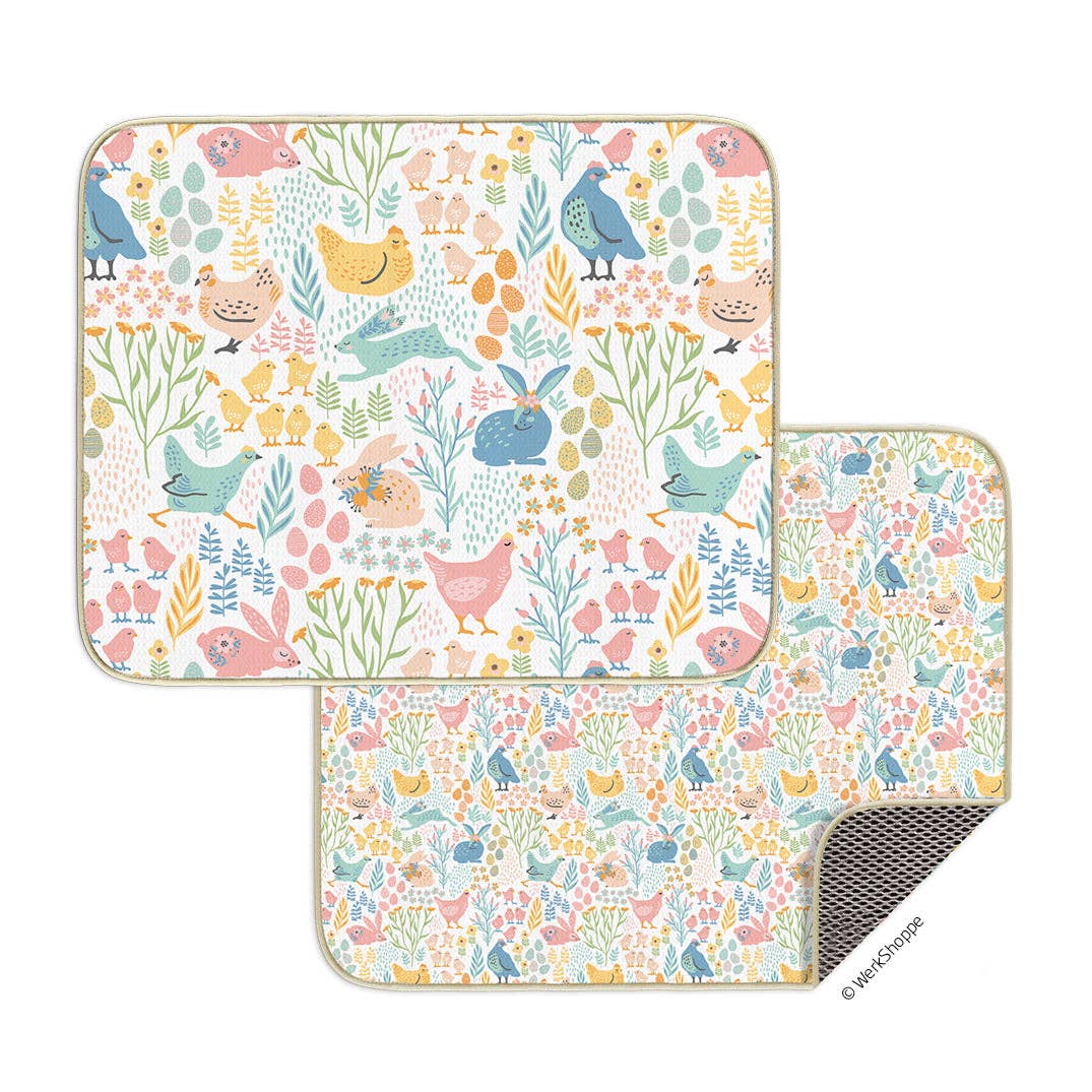 Springtime Friends Microfiber Dish Drying Mat, Easter Decor - The Preppy Bunny