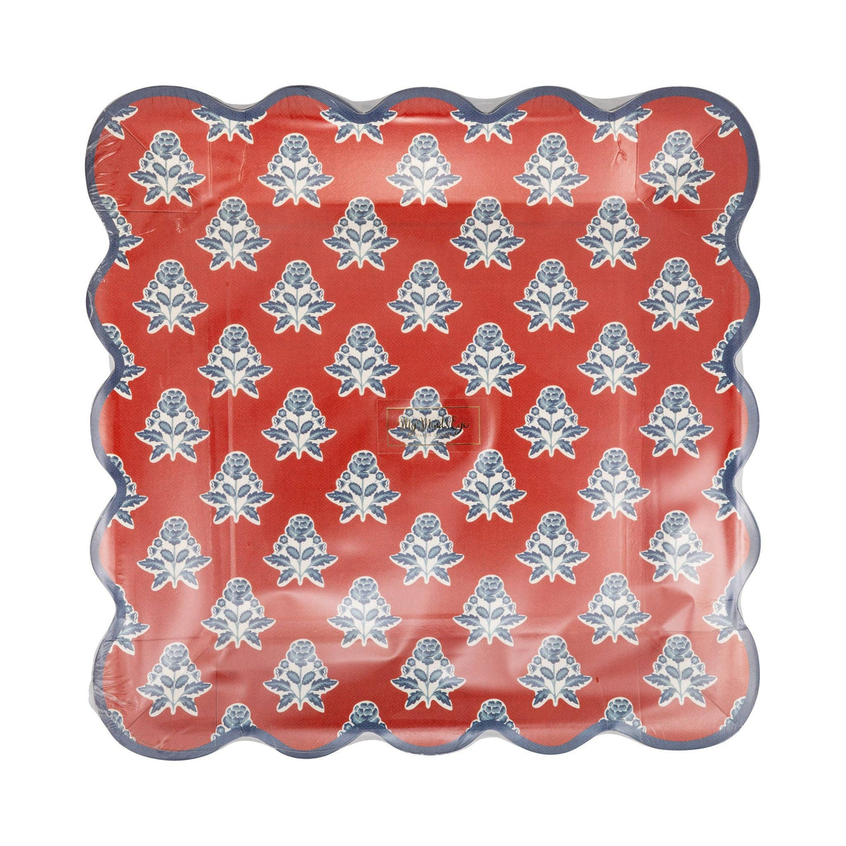 Red Block Floral Paper Plates - 9" - The Preppy Bunny