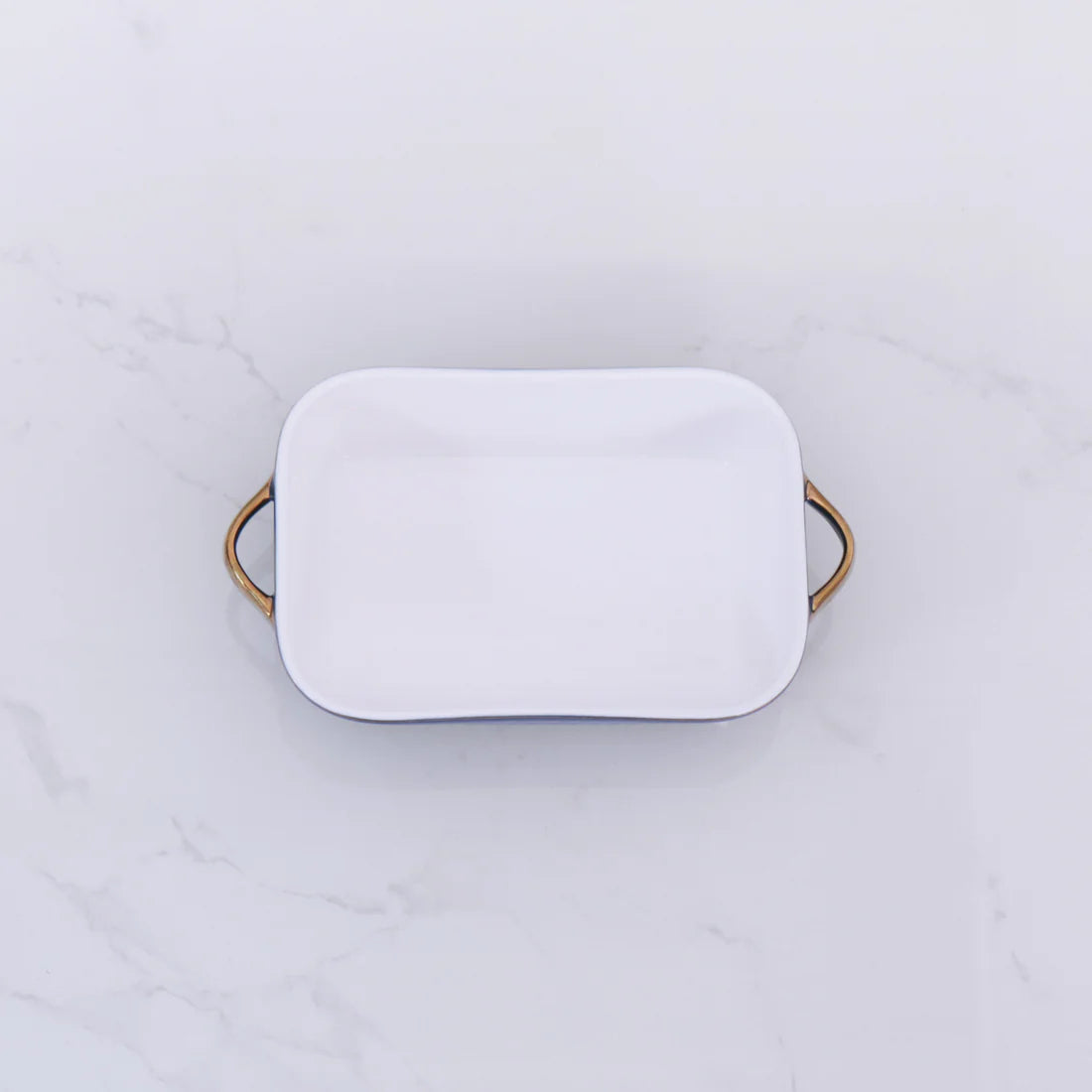 Ceramic Small Rectangular Baker with Gold Handles in Blue