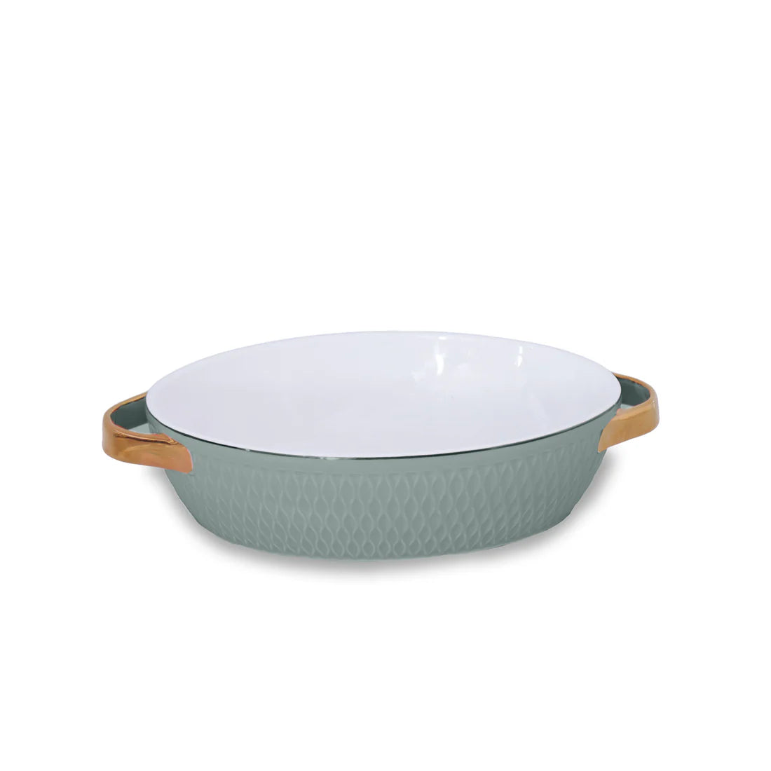 Ceramic Small Oval Baker with Gold Handles in Sage - The Preppy Bunny