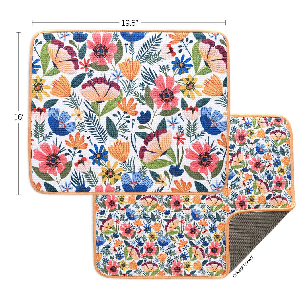 Field Of Flowers Microfiber Dish Drying Mats, Quick Drying - The Preppy Bunny