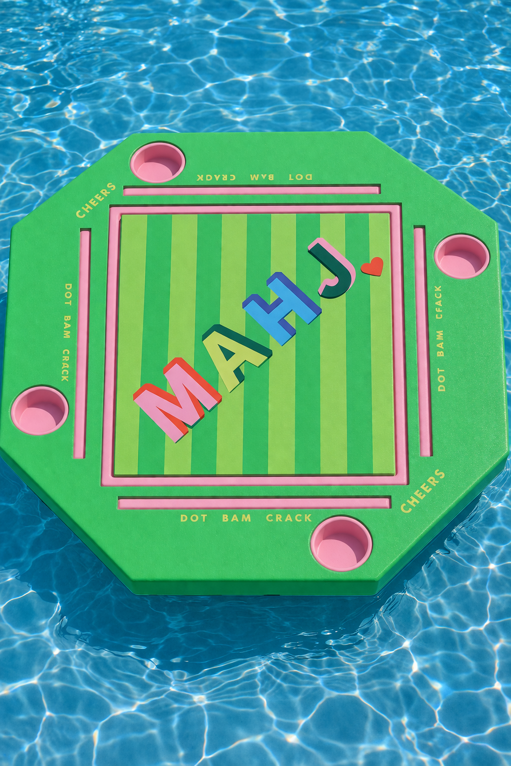 Floating Mahjong Tile Mat in MAHJ Block in Green and Pink