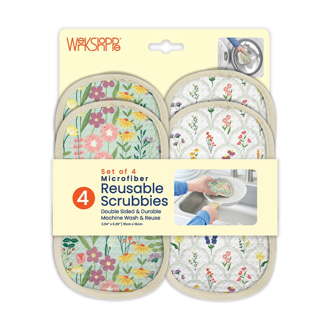 Wildflowers Microfiber Scrubbie Set, Dual-Side Cleaning Pads - The Preppy Bunny