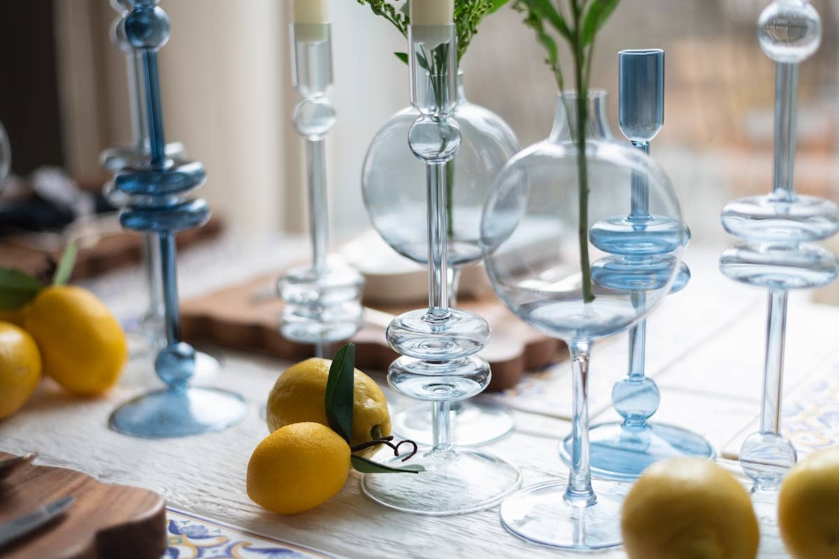 Glass Candlestick in Denim - Large - The Preppy Bunny