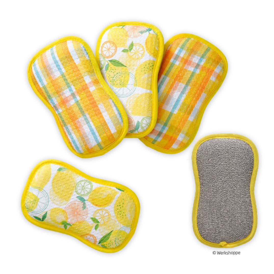 Lemon Plaid Microfiber Dual-Sided Scrubbies, Set of 4 - The Preppy Bunny