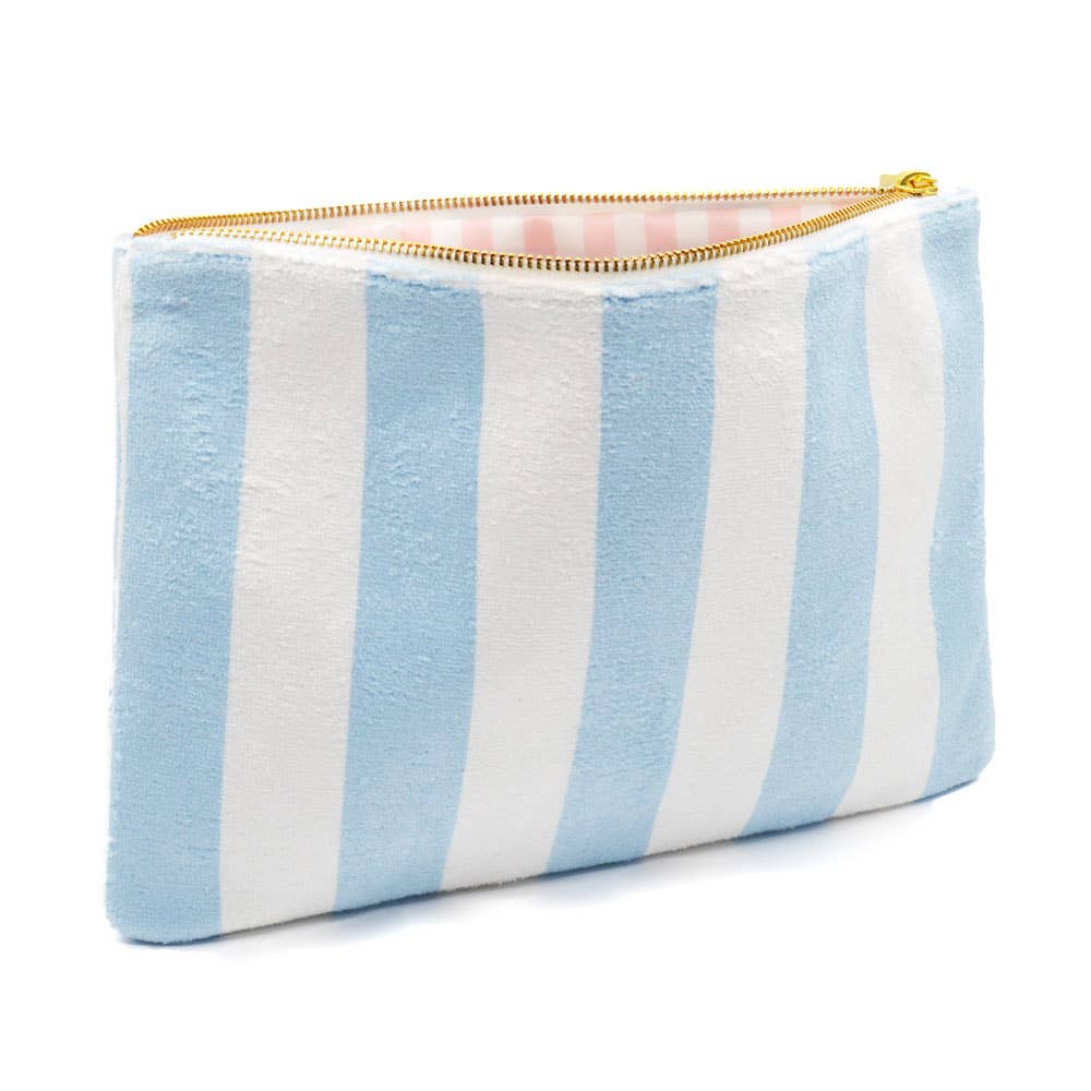 Blue Stripe Terry Flat Pouch - Large - The Preppy Bunny