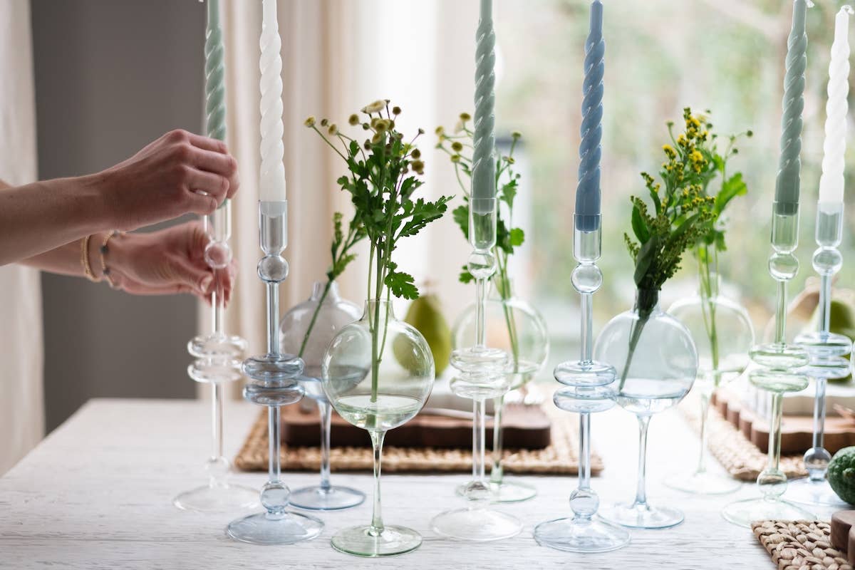 Glass Candlestick in Denim - Large - The Preppy Bunny