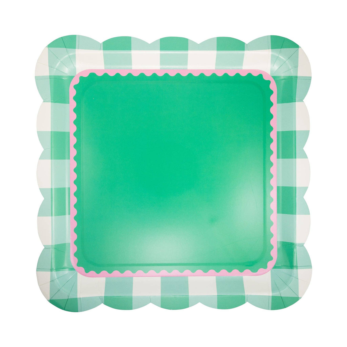 Pink and Green Gingham Scalloped Square Plates - The Preppy Bunny